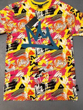 Switch Mens Y2K Graffiti Graphic T Shirt Yellow Medium Crown Streetwear New